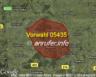 Vorwahlkarte 05435 – Berge b Quakenbrück