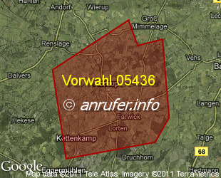 Vorwahlkarte 05436 – Nortrup