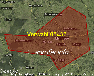 Vorwahlkarte 05437 – Menslage