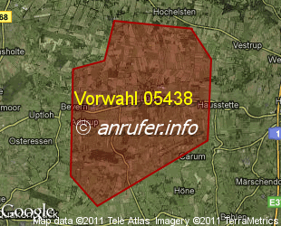 Vorwahlkarte 05438 – Bakum-Lüsche
