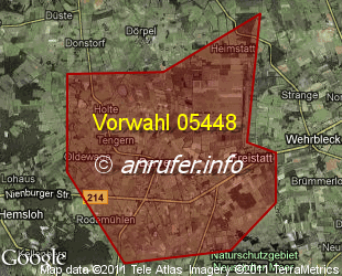 Vorwahlkarte 05448 – Barver