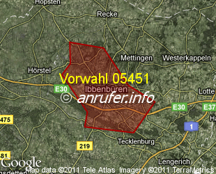 Vorwahlkarte 05451 – Ibbenbüren