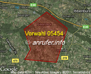 Vorwahlkarte 05454 – Hörstel-Riesenbeck