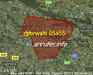 Vorwahlkarte 05455 – Tecklenburg-Brochterbeck