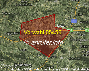 Vorwahlkarte 05456 – Westerkappeln-Velpe