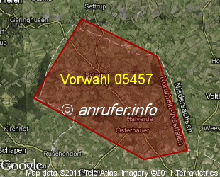 Vorwahlkarte 05457 – Hopsten-Schale