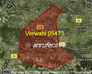 Vorwahlkarte 05473 – Ostercappeln