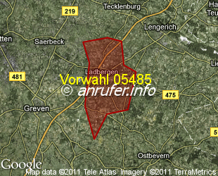Vorwahlkarte 05485 – Ladbergen