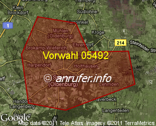 Vorwahlkarte 05492 – Steinfeld Oldenburg
