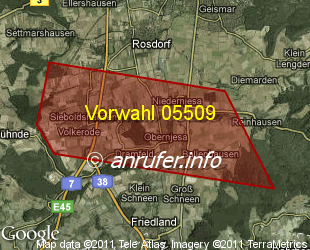 Vorwahlkarte 05509 – Rosdorf Kr Göttingen