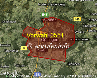 Vorwahlkarte 0551 – Göttingen