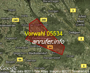 Vorwahlkarte 05534 – Eschershausen a d Lenne