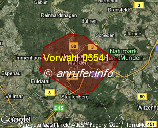 Vorwahlkarte 05541 – Hann. Münden