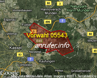 Vorwahlkarte 05543 – Staufenberg Niedersachs