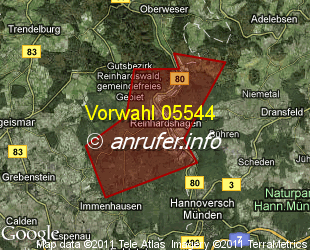 Vorwahlkarte 05544 – Reinhardshagen