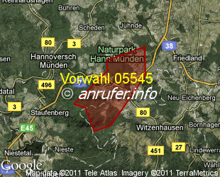 Vorwahlkarte 05545 – Hedemünden