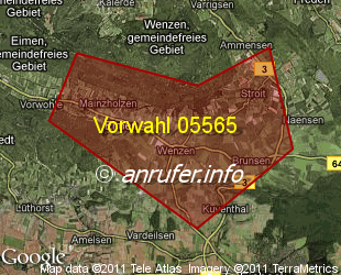 Vorwahlkarte 05565 – Einbeck-Wenzen