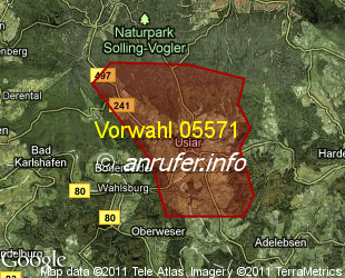 Vorwahlkarte 05571 – Uslar