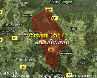 Vorwahlkarte 05572 – Bodenfelde