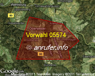 Vorwahlkarte 05574 – Oberweser