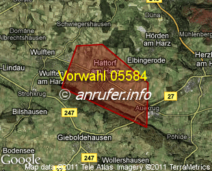 Vorwahlkarte 05584 – Hattorf am Harz