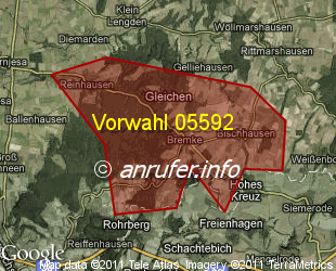 Vorwahlkarte 05592 – Gleichen-Bremke