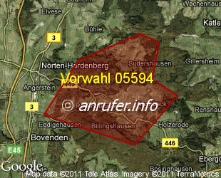 Vorwahlkarte 05594 – Bovenden-Reyershausen