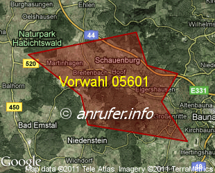 Vorwahlkarte 05601 – Schauenburg