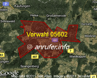 Vorwahlkarte 05602 – Hessisch Lichtenau