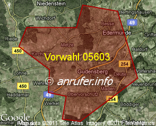 Vorwahlkarte 05603 – Gudensberg