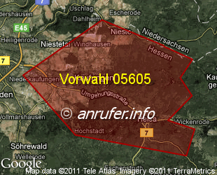 Vorwahlkarte 05605 – Kaufungen Hess