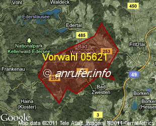 Vorwahlkarte 05621 – Bad Wildungen