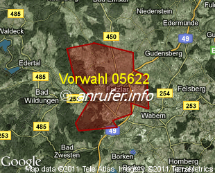 Vorwahlkarte 05622 – Fritzlar