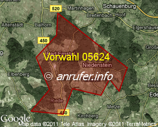 Vorwahlkarte 05624 – Bad Emstal