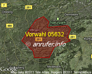 Vorwahlkarte 05632 – Willingen Upland