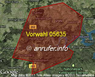 Vorwahlkarte 05635 – Vöhl