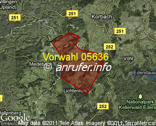 Vorwahlkarte 05636 – Lichtenfels-Goddelsheim