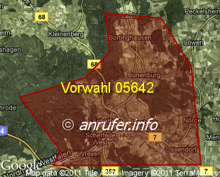 Vorwahlkarte 05642 – Warburg-Scherfede