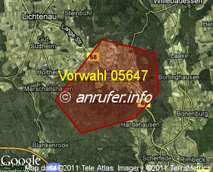 Vorwahlkarte 05647 – Lichtenau-Kleinenberg