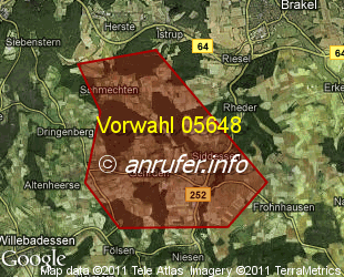 Vorwahlkarte 05648 – Brakel-Gehrden