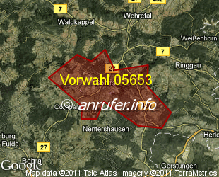 Vorwahlkarte 05653 – Sontra