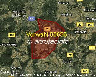 Vorwahlkarte 05656 – Waldkappel