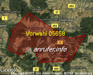 Vorwahlkarte 05658 – Wehretal