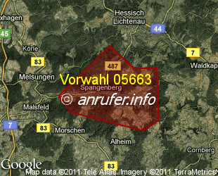 Vorwahlkarte 05663 – Spangenberg