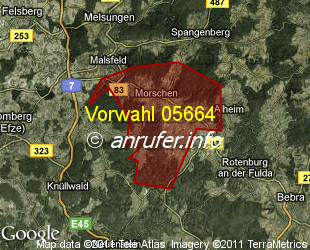 Vorwahlkarte 05664 – Morschen