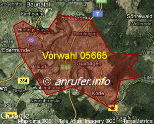 Vorwahlkarte 05665 – Guxhagen