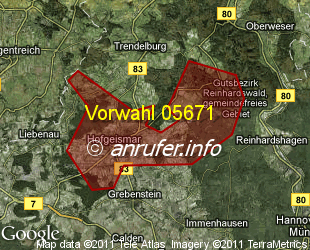 Vorwahlkarte 05671 – Hofgeismar