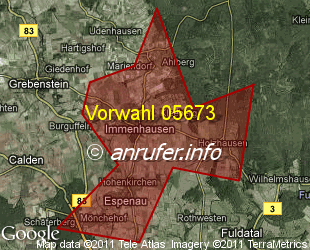Vorwahlkarte 05673 – Immenhausen Hess