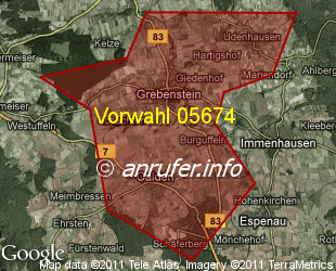 Vorwahlkarte 05674 – Grebenstein