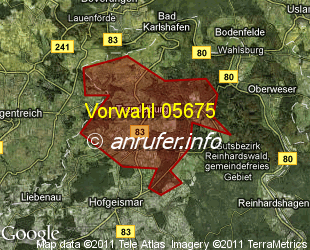 Vorwahlkarte 05675 – Trendelburg